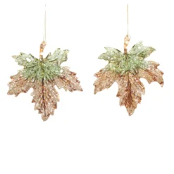 Outlet Christmas Forever ORN BROWN/GRN MAPLE LEAF 5″ W/ GLTR. 2/S