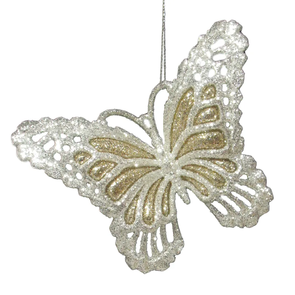 Clearance Christmas Forever ORN CHAMP/SILVER BUTTERFLY 4.75″x3.75″ W/ BRIGHT SILVER GLITTER