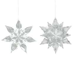 Online Christmas Forever ORN CLEAR FROST SNOWFLAKE 4.75″ & 5″ W/ ICE WHITE GLITTER, 2 ASSTD.