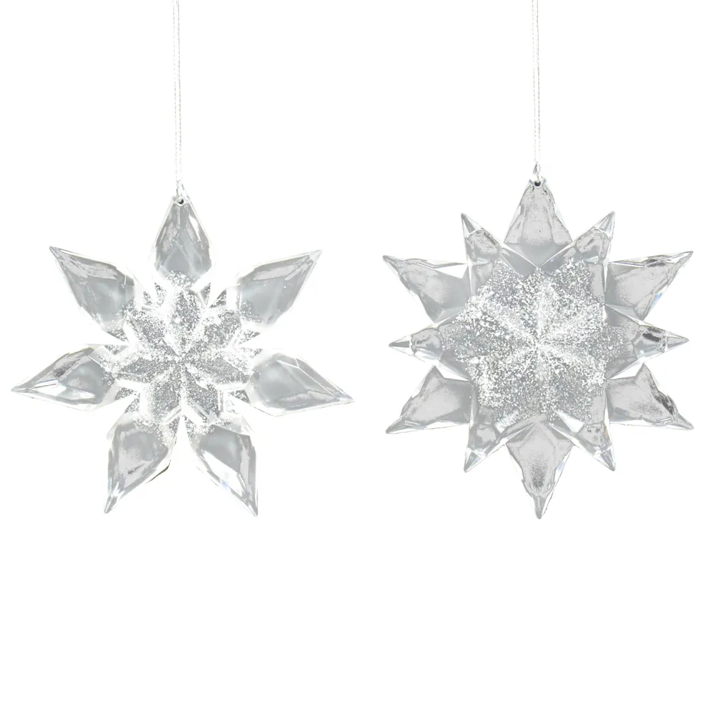 Online Christmas Forever ORN CLEAR FROST SNOWFLAKE 4.75″ & 5″ W/ ICE WHITE GLITTER, 2 ASSTD.