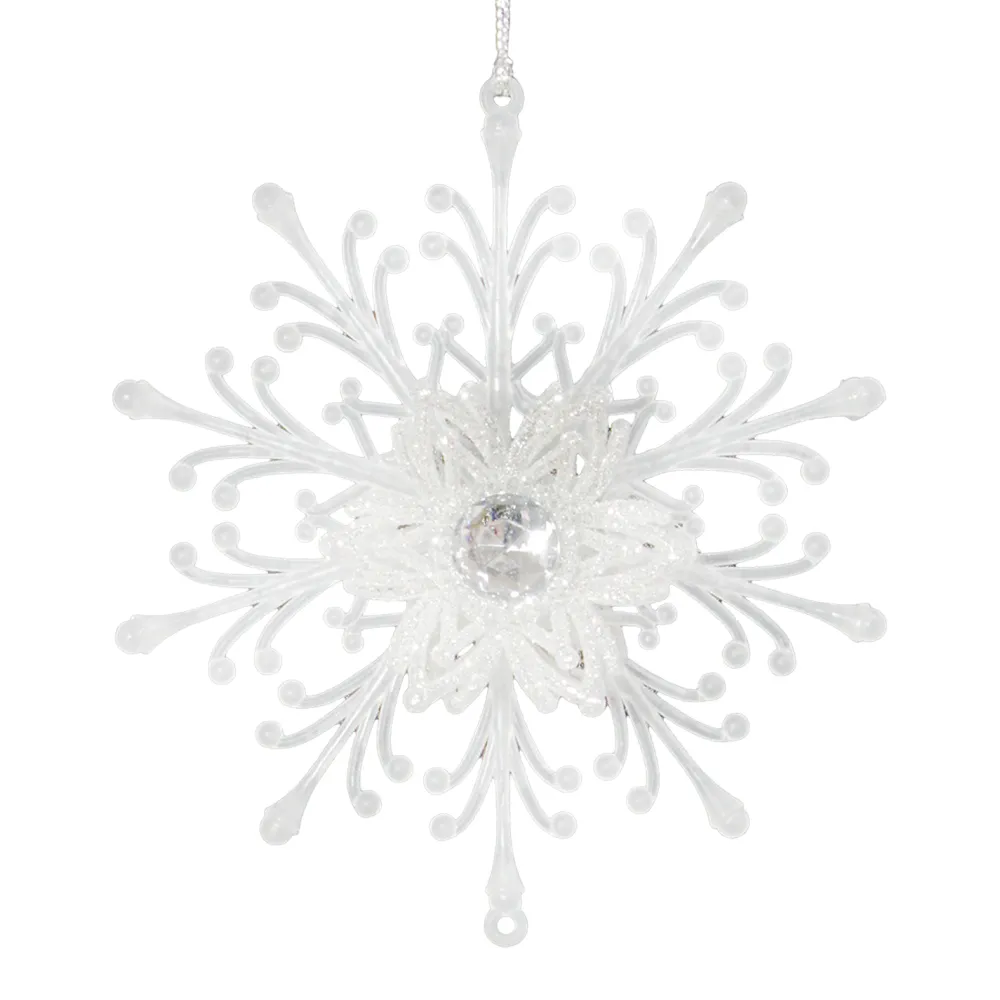 Outlet Christmas Forever ORN CLEAR FROST SNOWFLAKE 5″ W/ JEWEL & BRIGHT SLV. GLTR.