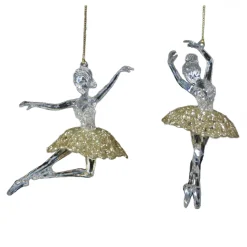 Sale Christmas Forever ORN CLEAR GOLD BALLERINA 5″& 4″ CLEAR SILVER GLITTER DRESS W/LT. 2 ASST.