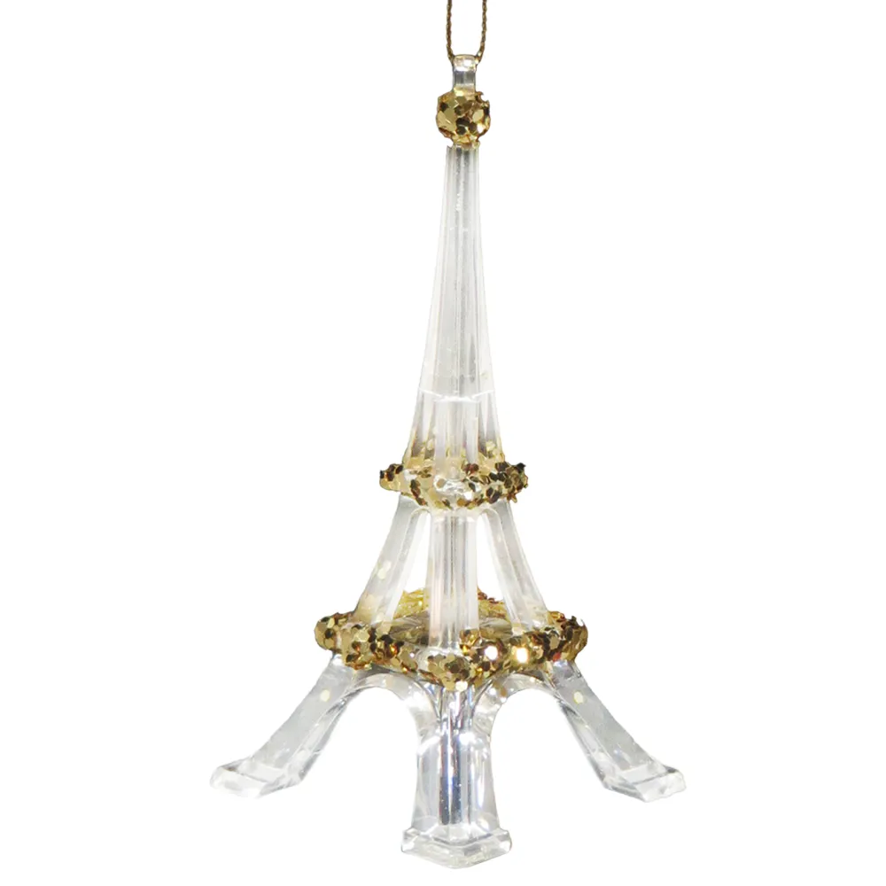 New Christmas Forever ORN CLEAR GOLD EIFFEL TOWER 4.5″ W/ GOLD GLTR.