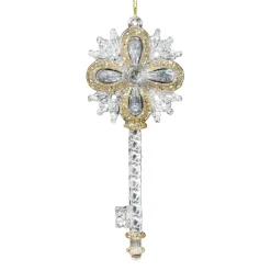 Outlet Christmas Forever ORN CLEAR GOLD ENGRAVED KEY 5.75″ W/ GOLD & SLV. GLTR