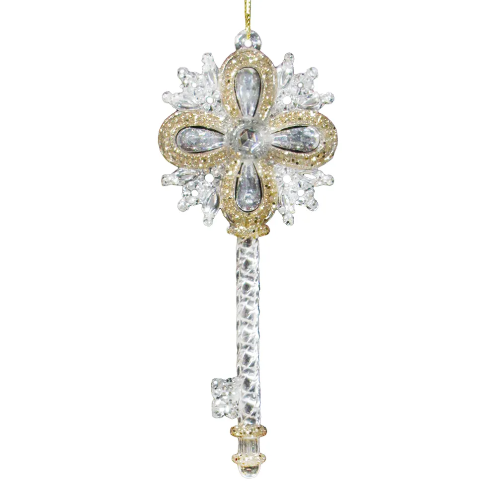 Outlet Christmas Forever ORN CLEAR GOLD ENGRAVED KEY 5.75″ W/ GOLD & SLV. GLTR