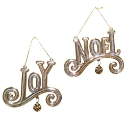 Online Christmas Forever ORN CLEAR GOLD GILT JOY & NOEL 3.25″ &3.75″ W/ GLTR.