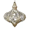 Clearance Christmas Forever ORN CLEAR GOLD ONION DROP 3.75″ W/ SNOWFLAKE & GOLD GLTR.