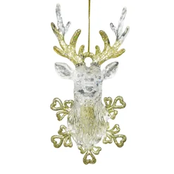 Clearance Christmas Forever ORN CLEAR GOLD STAG DEAD 6.25″ W/ GOLD GLTR.