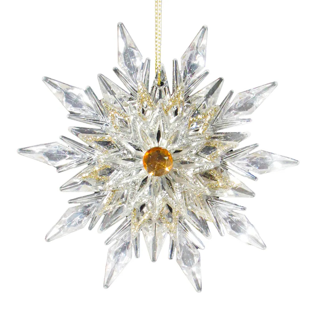 Christmas Forever ORN CLEAR GOLD SUN STAR 4.25″ W/ JEWEL & CHAMP, BRIGHT SLV. GLTR