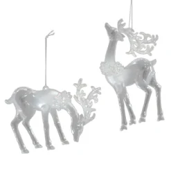 Online Christmas Forever ORN CLEAR PEARL DEER 3.3″ & 5.5″ W/ ICE WHITE GLITTER, 2 ASSTD.