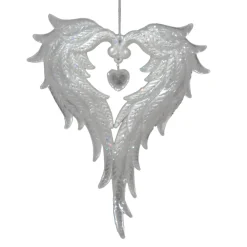 New Christmas Forever ORN CLEAR PEARL HOLLOW ANGEL WINGS 6.25″ W/ ICE WHITE GLITTER