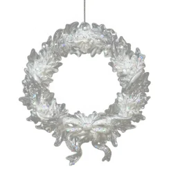 Outlet Christmas Forever ORN CLEAR PEARL HOLLY WREATH 5.7″ W/ ICE WHITE GLITTER