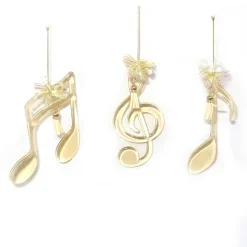 Outlet Christmas Forever ORN CLEAR/GOLD MUSIC NOTES 6.5″ W/ RIBBON BOW & IVORY TASSEL 3 ASSTD.