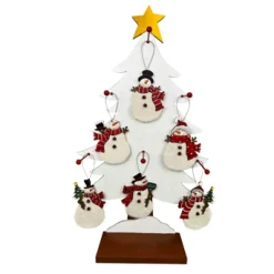 Christmas Forever ORN DSP WOODEN SNOWMAN FUR 5″ W/TREE DISPLAY 6 ASSTD.
