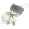 Best Christmas Forever ORN FABRIC BOOT FAUX FUR WHITE 4″ W/ REINDEER