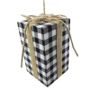Christmas Forever ORN FABRIC GIFT BOX 8″ BLACK/ WHITE PLAID W/ROPE BOW