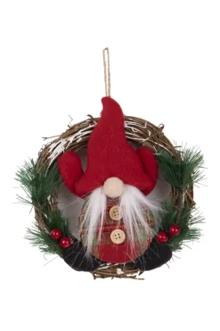 Discount Christmas Forever ORN FABRIC GNOME IN WREATH 6″ RED/ GRN PLAID SHIRT & PINE NEEDLE W/ BERRIES