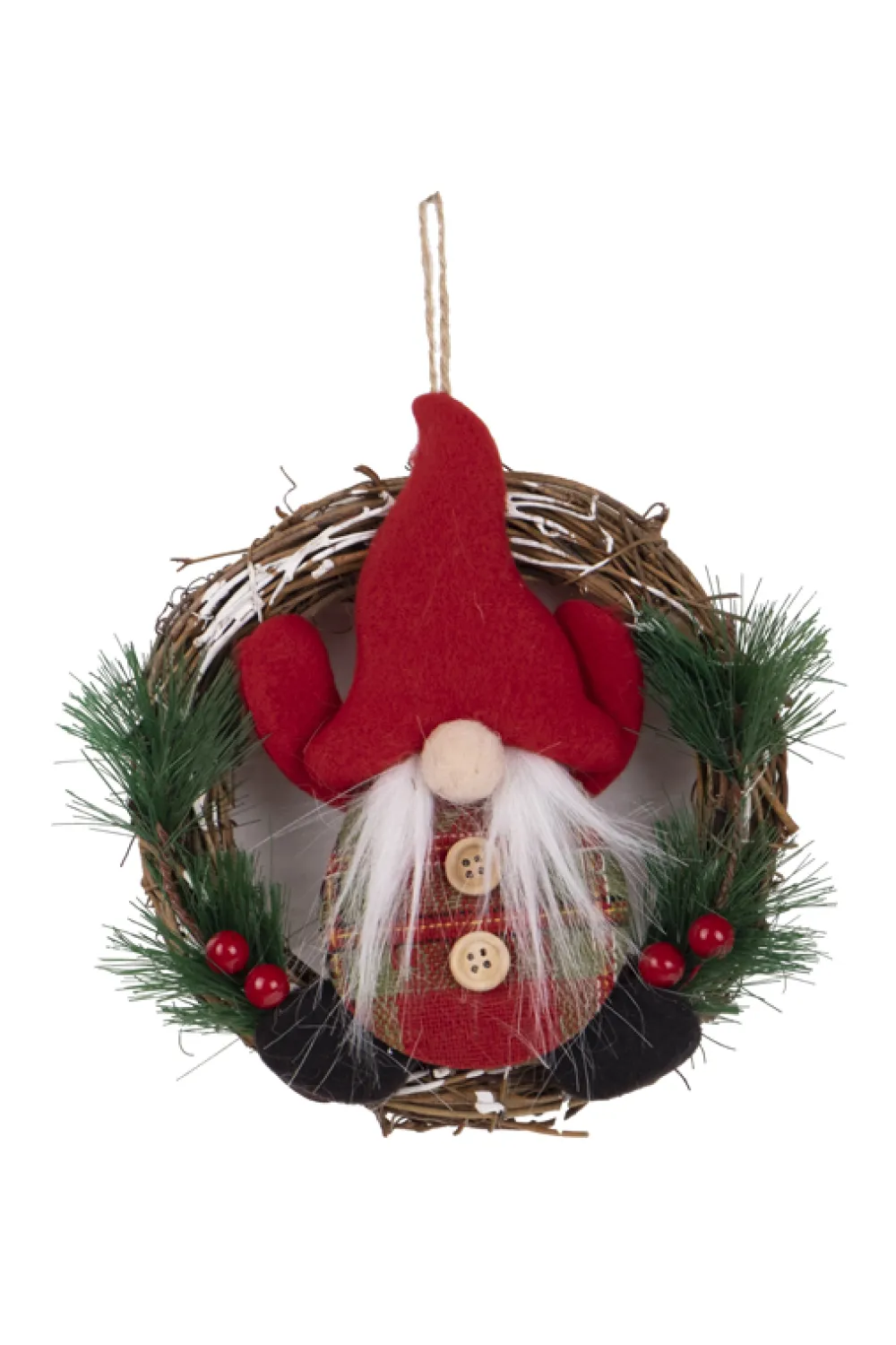 Discount Christmas Forever ORN FABRIC GNOME IN WREATH 6″ RED/ GRN PLAID SHIRT & PINE NEEDLE W/ BERRIES