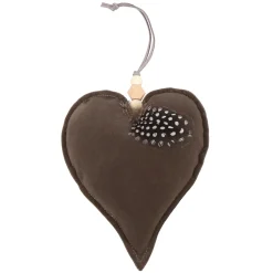 Online Christmas Forever ORN FABRIC HEART 6″ BROWN W/ FEATHER
