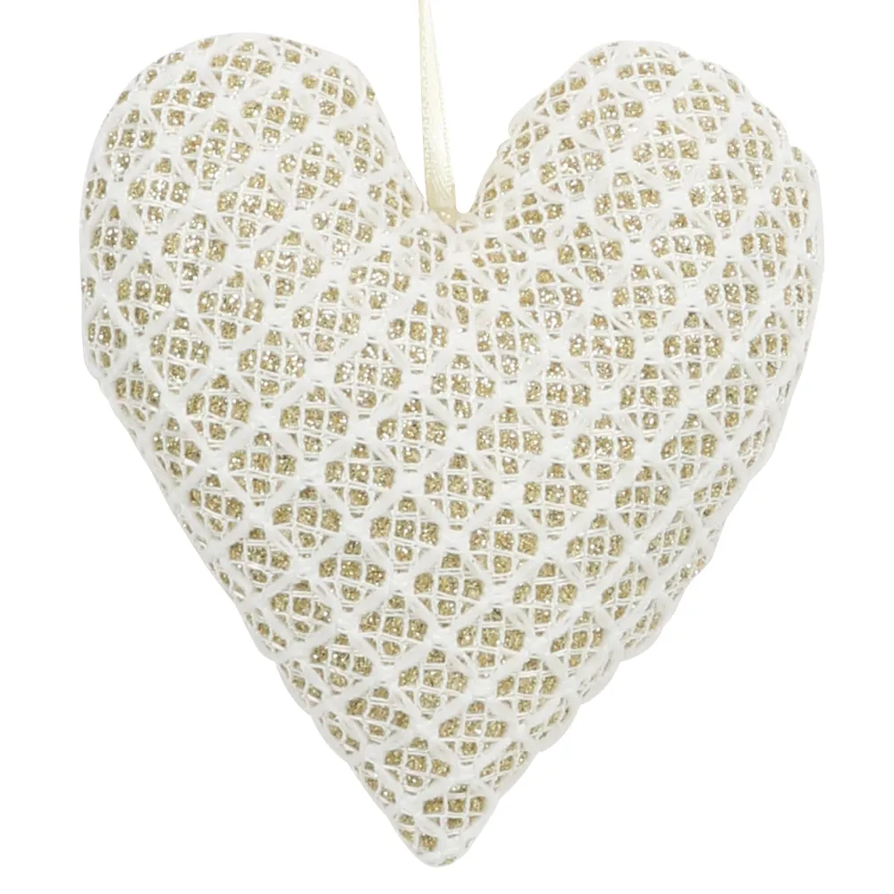 Online Christmas Forever ORN FABRIC HEART 3.5″ CREAM/GOLD