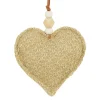 Best Christmas Forever ORN FABRIC HEART4.5″ BROWN/NATURAL W/ BEADS