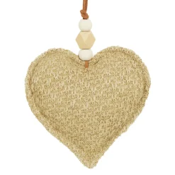 Best Christmas Forever ORN FABRIC HEART4.5″ BROWN/NATURAL W/ BEADS
