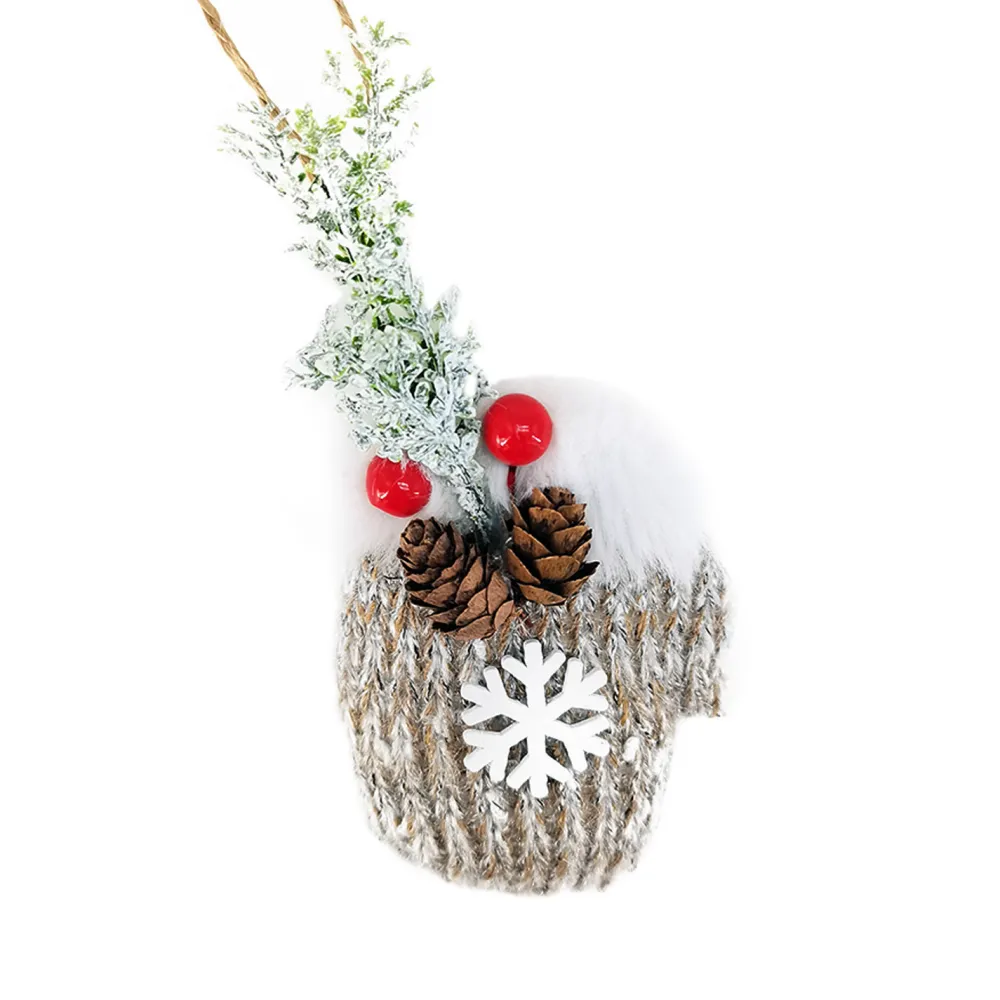Outlet Christmas Forever ORN FABRIC MITTEN 4″ GRAY KNIT FABRIC W/SNOWFLAKE, PINE & BERRY
