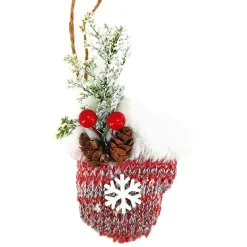 Online Christmas Forever ORN FABRIC MITTEN 4″ RED KNIT FABRIC W/SNOWFLAKE, PINE & BERRY