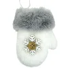 Online Christmas Forever ORN FABRIC MITTEN FAUX FUR WHITE 4″ W/ SNOWFLAKE