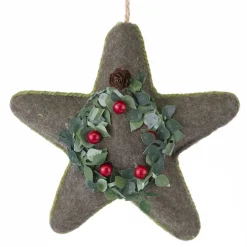 Clearance Christmas Forever ORN FABRIC STAR 6.75″ FELT MOSSY GREEN FELT W/ WREATH