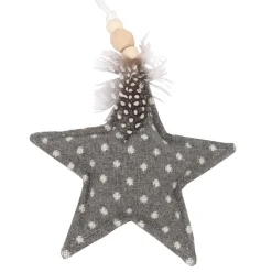 Best Christmas Forever ORN FABRIC STAR 6″ GRAY POLKA DOT W/ FEATHER