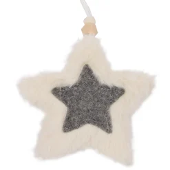 Sale Christmas Forever ORN FABRIC STAR 5″ IVORY FUR W/ GRAY STAR
