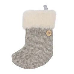 Outlet Christmas Forever ORN FABRIC STOCKING 4.5″ GREY W/ FUR TRIM