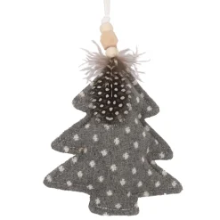 Hot Christmas Forever ORN FABRIC TREE 5″ GRAY POLKA DOT W/ FEATHER