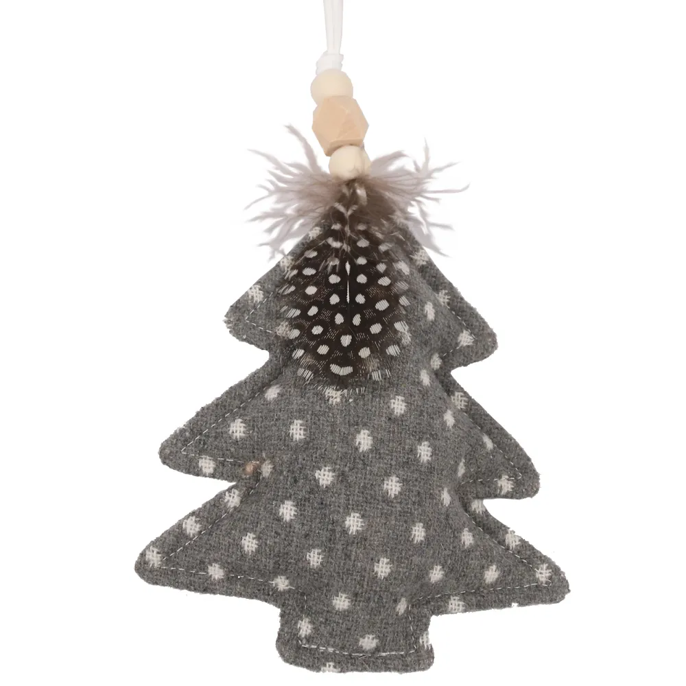 Hot Christmas Forever ORN FABRIC TREE 5″ GRAY POLKA DOT W/ FEATHER