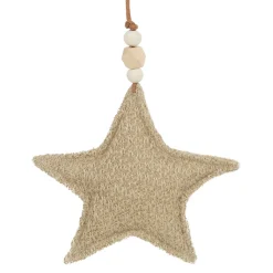 Hot Christmas Forever ORN FABRICSTAR 5.5″ BROWN/NATURAL W/ BEADS