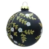 Best Christmas Forever ORN GLASS BALL 3″ BLACK SHINY FLORAL W/ CHAMPAGNE GLITTER