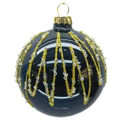 Online Christmas Forever ORN GLASS BALL 3″ BLACK SHINY W/ GOLD GLITTER