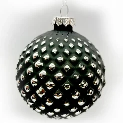 Christmas Forever ORN GLASS BALL 3″ BLACK- SILVEREMBOSSED DIAMOND PATTERN