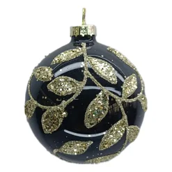 Online Christmas Forever ORN GLASS BALL 3″ BLACK W/ GOLD LEAF