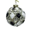 Clearance Christmas Forever ORN GLASS BALL 3″ BLACK/ WHITE W/CHAMP. DIAMONG GLITTER