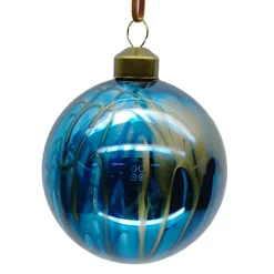 Online Christmas Forever ORN GLASS BALL 3″ BLUE BARBLE W/ GOLD
