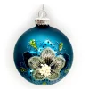 Christmas Forever ORN GLASS BALL 3″ BLUE FLORAL DECORATED GLITTER | SEQUINS | BEADS