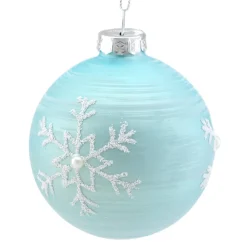 Outlet Christmas Forever ORN GLASS BALL 3″ BLUE- LIGHT W/ WHITESNOWFLAKES