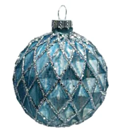 Best Christmas Forever ORN GLASS BALL 3″ BLUE MATT DIAMOND W/ CHAMPAGNE GLITTER