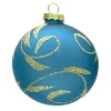 Outlet Christmas Forever ORN GLASS BALL 3″ BLUE MATT LEAF W/ SILVER GLITTER