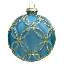 Discount Christmas Forever ORN GLASS BALL 3″ BLUE MATT CIRCLE W/ SILVER GLITTER