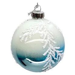 Christmas Forever ORN GLASS BALL 3″ BLUE PINE PATTERN IN FROSTED GLITTER