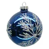 Online Christmas Forever ORN GLASS BALL 3″ BLUE SHINY SNOWFLAKE W/ WHITE GLITTER