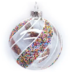 Hot Christmas Forever ORN GLASS BALL 3″ CLEAR W/ SPIRAL CANDY GLITTER & SEQUINS